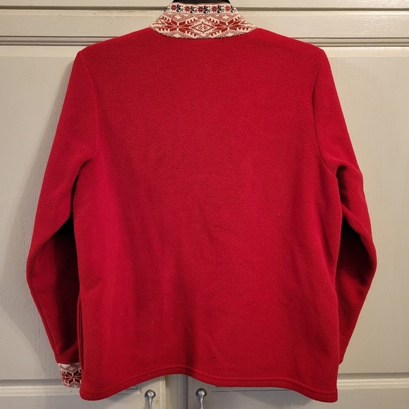 L.L. Bean Red Nordic Fair Isle Full Zip Fleece Jacket - Picture 5 of 11